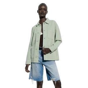 ZARA SHIRT JACKET WITH POCKETS GREEN SIZE L | 2449/047